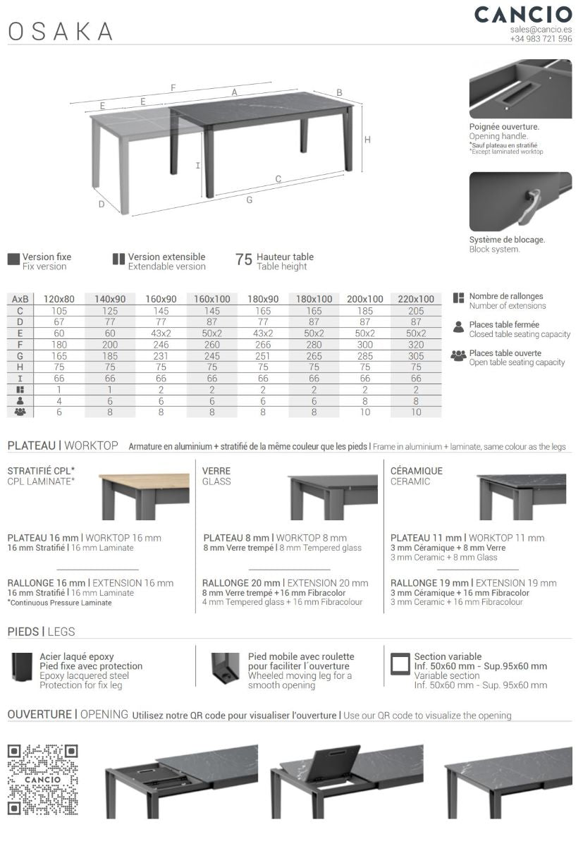 Keramik Küchentisch mit Auszug Osaka von Cancio – Ansicht 4