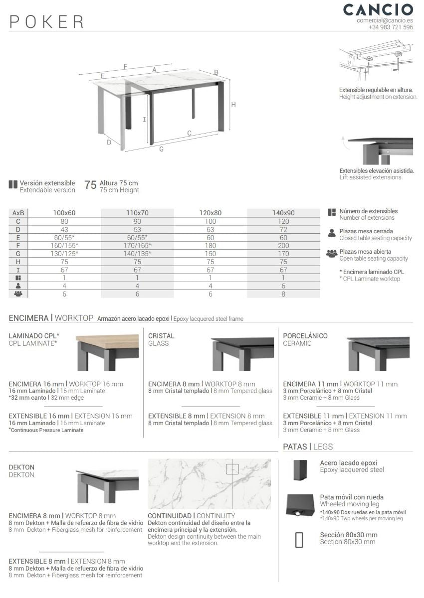Küchentisch klein ausziehbar Poker von Cancio – Detailansicht