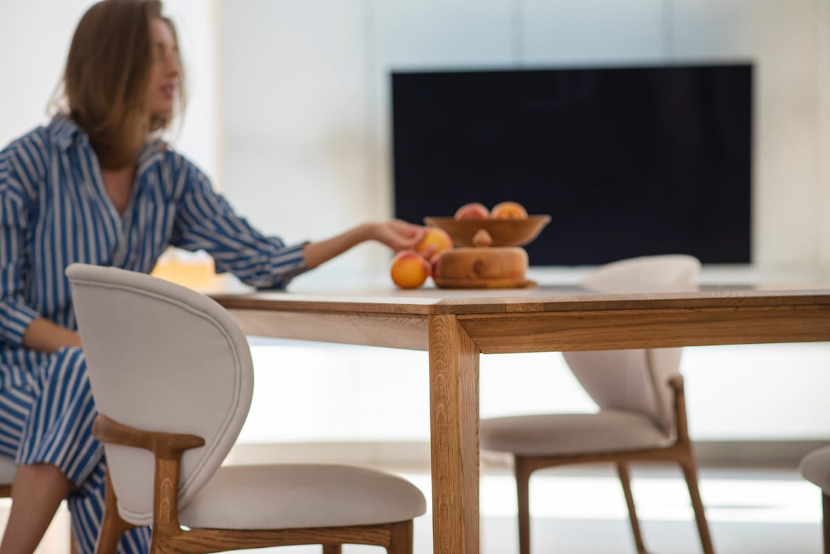 Massivholz Esstisch Eiche mit Auszug im Skandi Stil Bocca