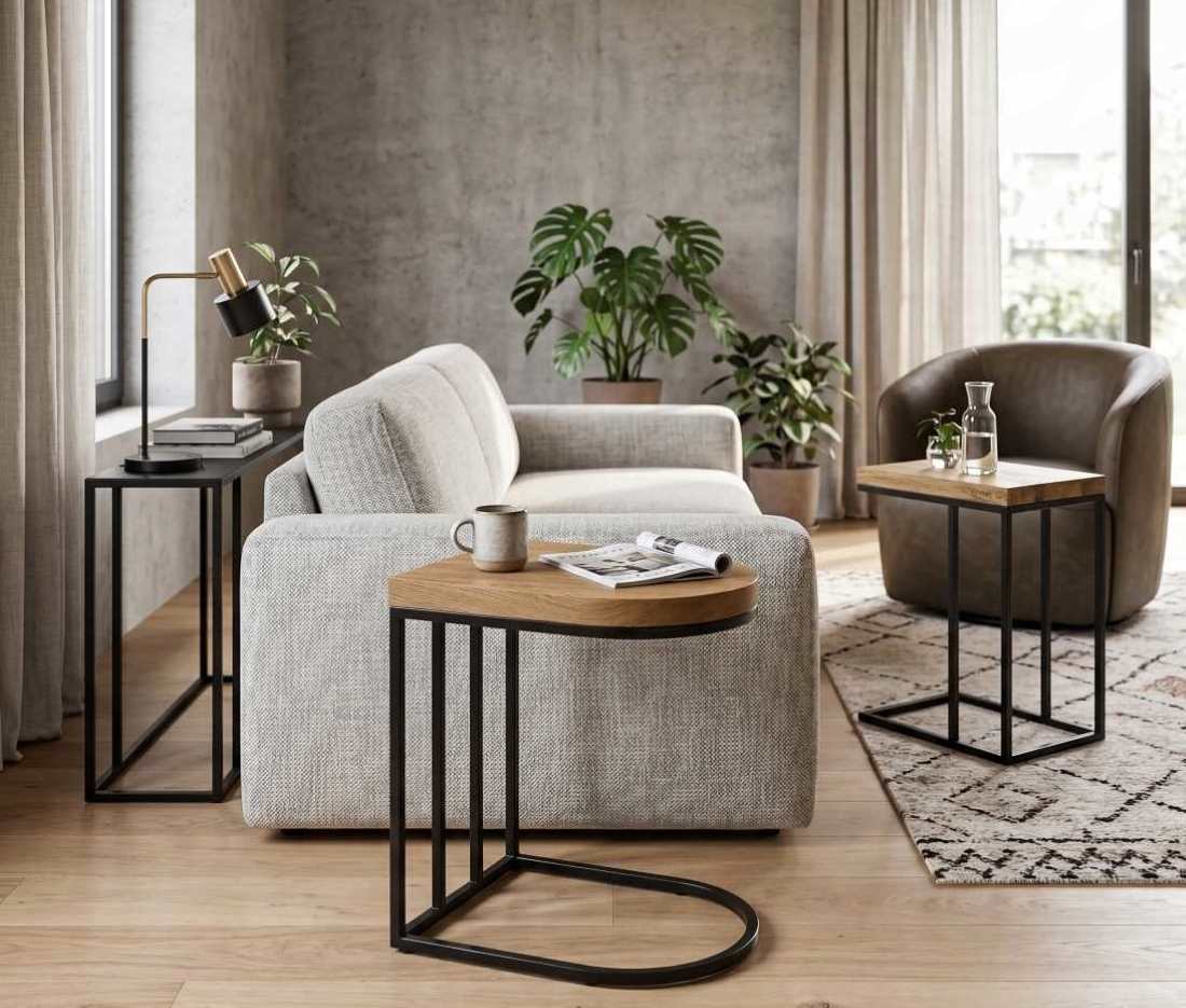 Sofa Beistelltisch Eiche Metall schwarz