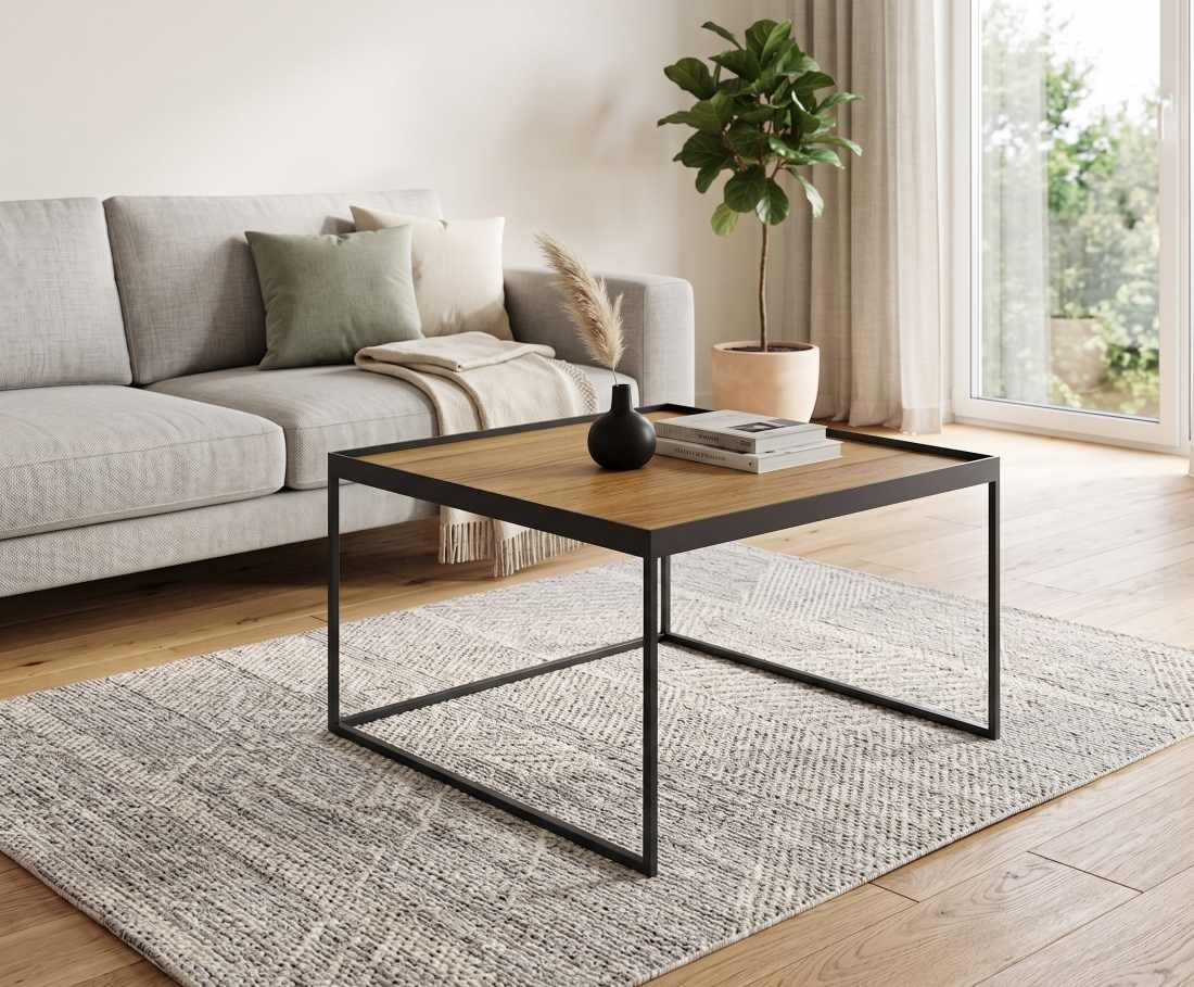 Eiche Sofatisch massiv Stahl schwarz