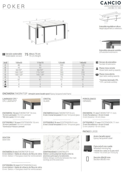 Küchentisch klein ausziehbar Poker von Cancio – Detailansicht