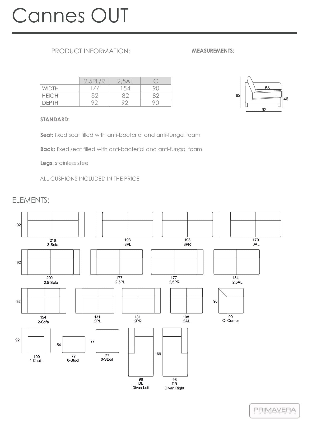 Outdoor Modul Sofa Lounge Cannes von Primavera
